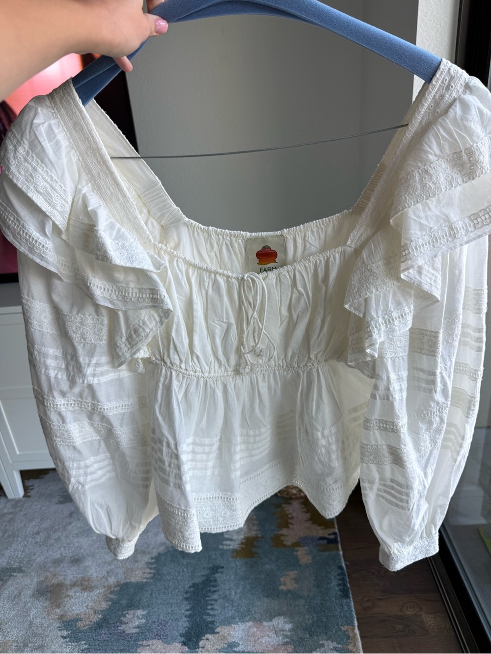 FARM Rio Off-White Squared Neckline Long Sleeves Blouse